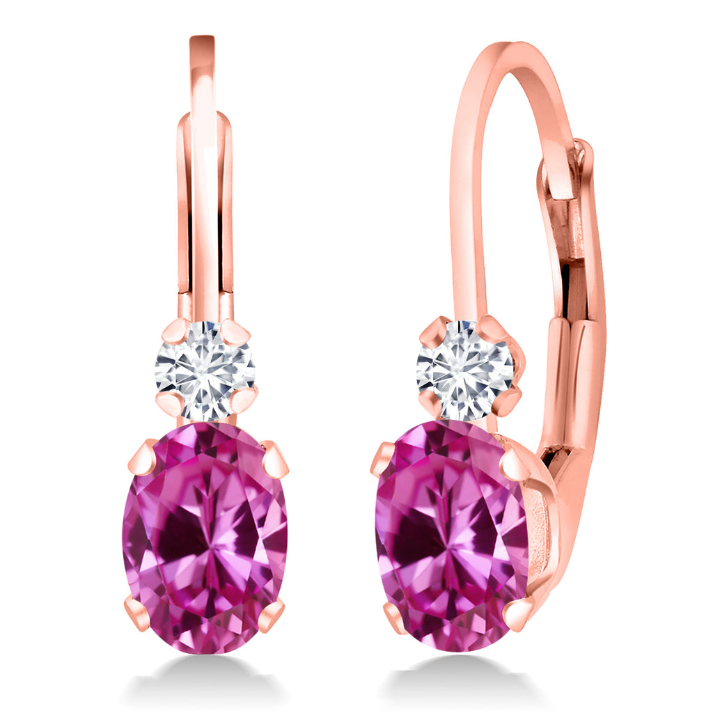 Pink Created Sapphire - September_Earrings in 925 Rose Gold Plated Silver