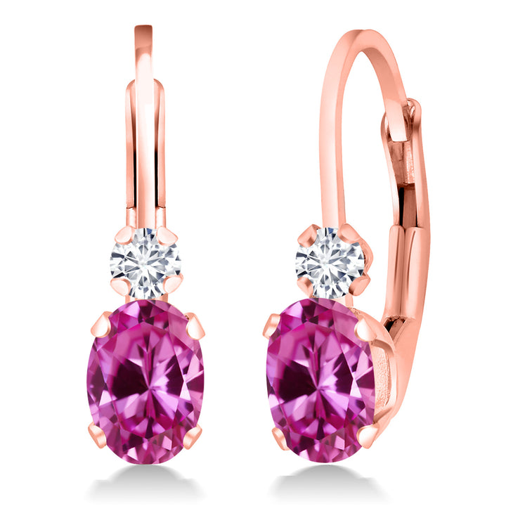 Pink Created Sapphire - September_Earrings in 925 Rose Gold Plated Silver