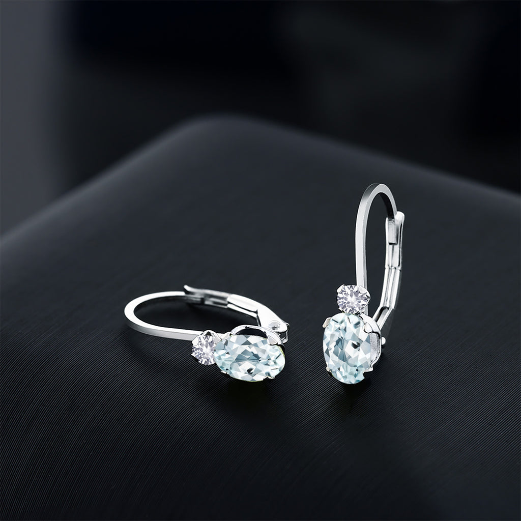 Sky Blue and White_Earrings in 14K White Gold