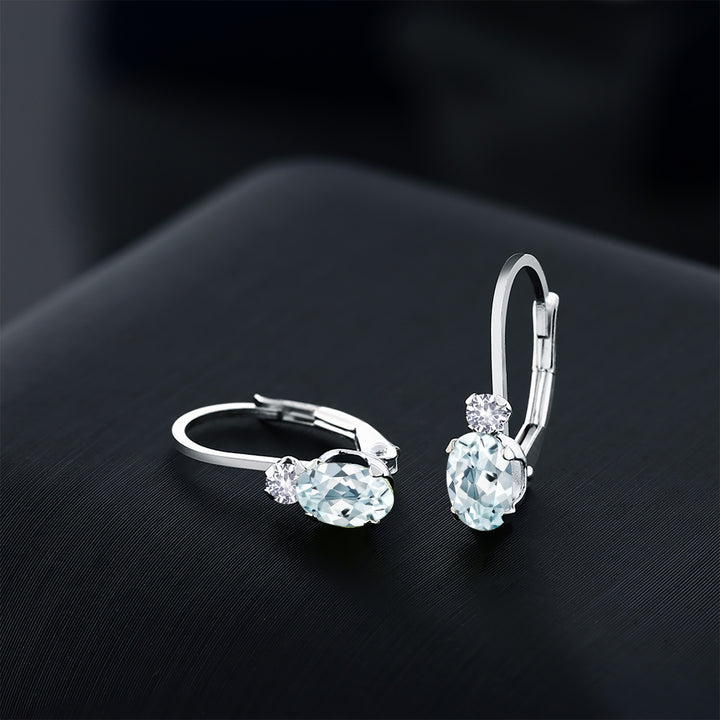 Sky Blue and White_Earrings in 14K White Gold