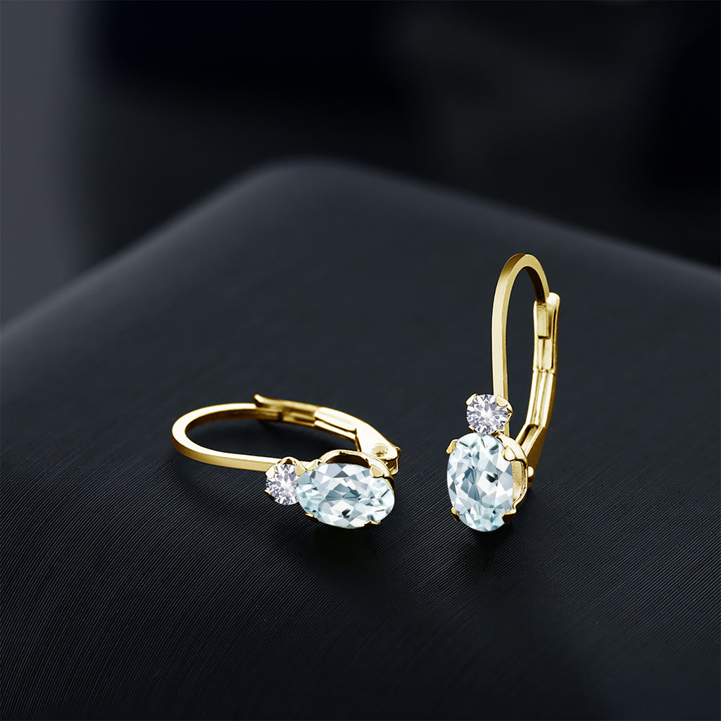 Sky Blue and White_Earrings in 14K Yellow Gold