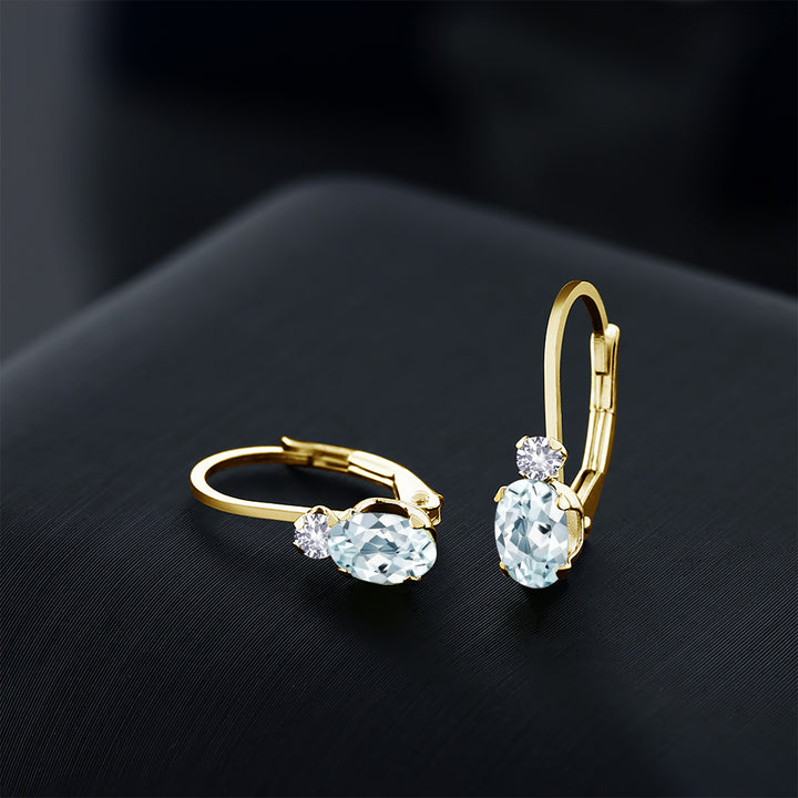 Sky Blue and White_Earrings in 14K Yellow Gold