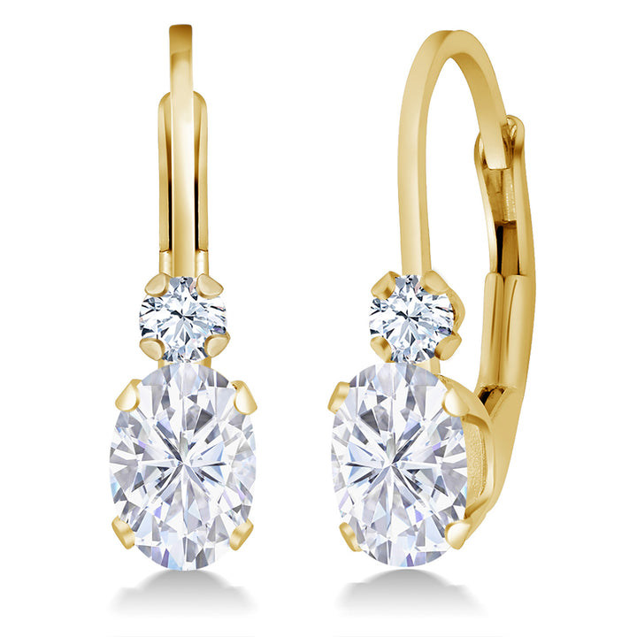 14K Yellow Gold Oval Gemstone Birthstone Leverback Earrings for Women | White Created Sapphire Accents | 3/4 Inch | Fine Jewelry Gifts for Mom Wife Her