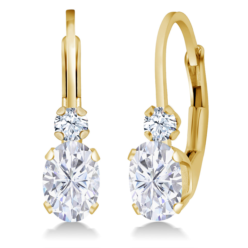 White Moissanite_Earrings in 14K Yellow Gold