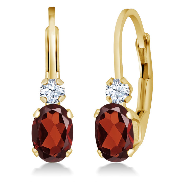 Gem Stone King 14K Yellow Gold Oval Gemstone Birthstone Leverback Earrings for Women | White Created Sapphire Accents | 3/4 Inch | Fine Jewelry Gifts for Mom Wife Her