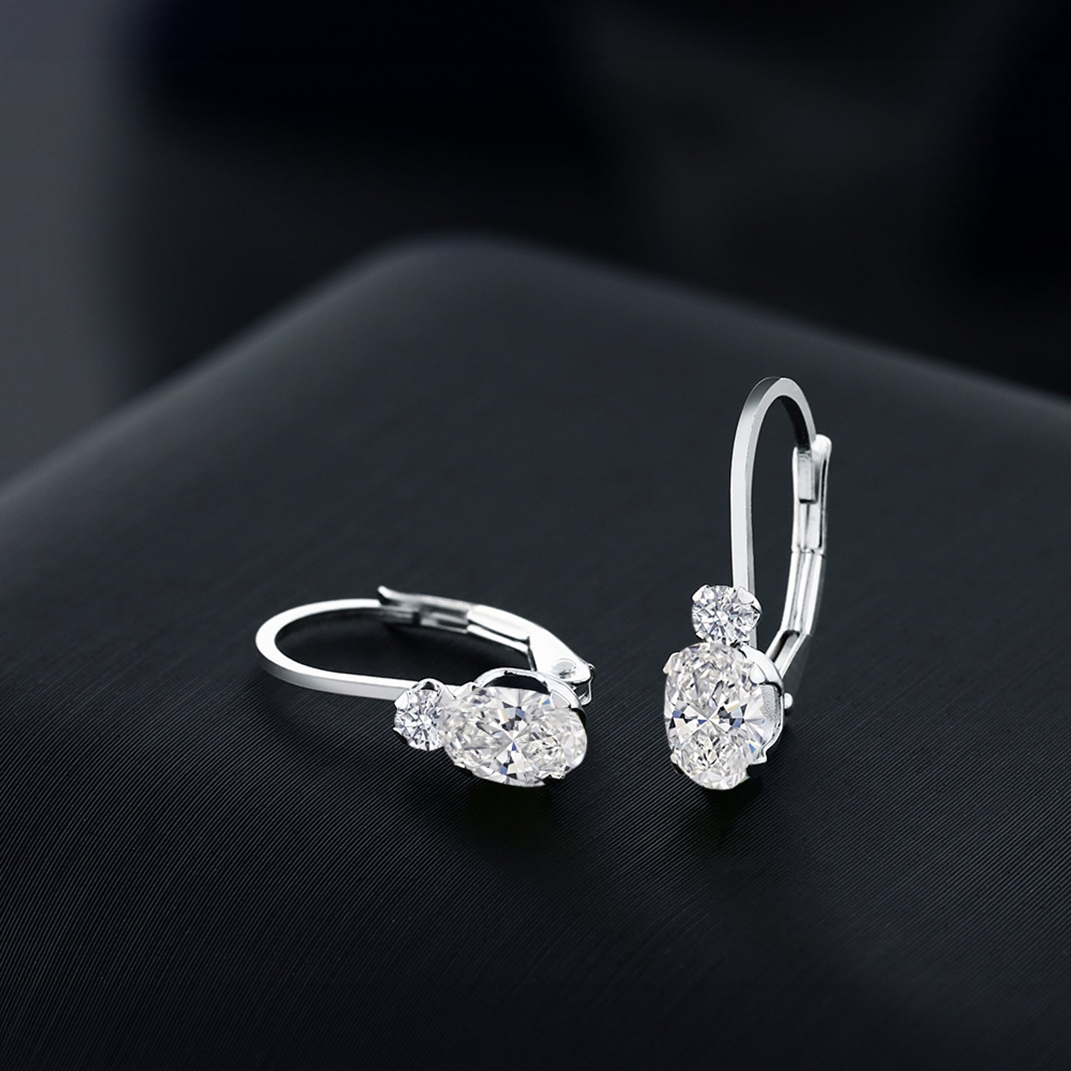 14K White Gold White Lab Grown Diamond Leverback Earrings For Women | 0.86 Cttw | Oval 6X4MM and Round 2MM | DEF Color | VVS-VS Clarity | 3/4 Inch