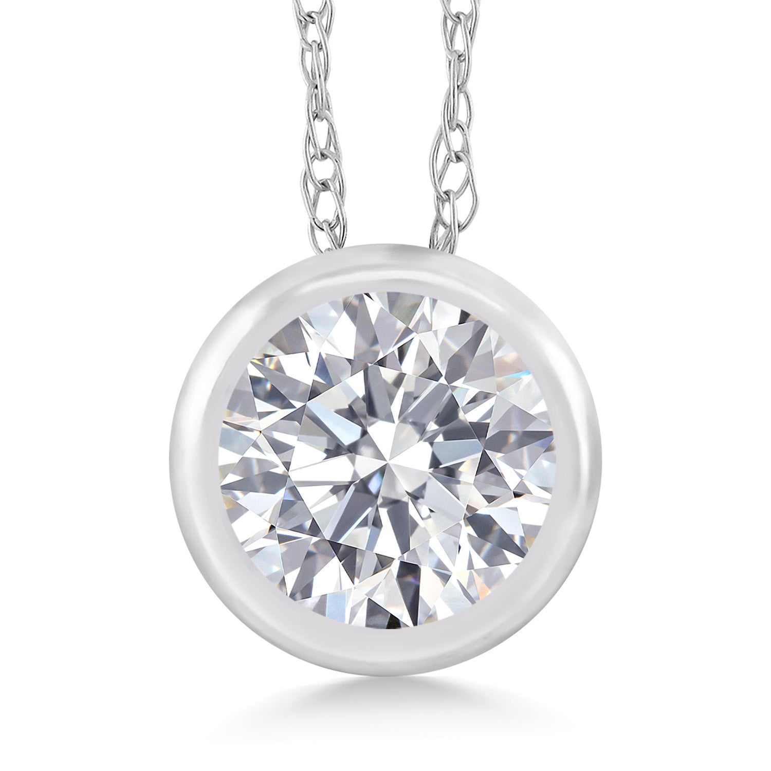 14K White Gold E - F Lab Grown Diamond Pendant Necklace for Women | 0.50 Cttw | Gemstone April Birthstone | Round 5MM | With 18 Inch Chain