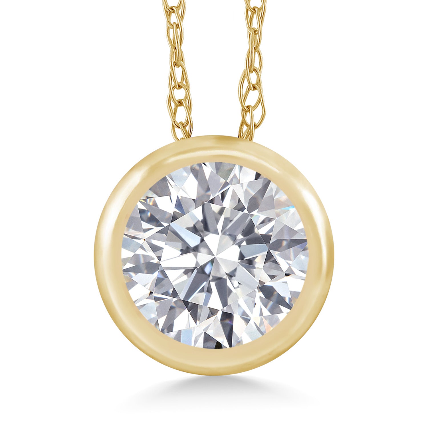 14K Yellow Gold E - F Lab Grown Diamond Pendant Necklace for Women | 0.50 Cttw | Gemstone April Birthstone | Round 5MM | With 18 Inch Chain