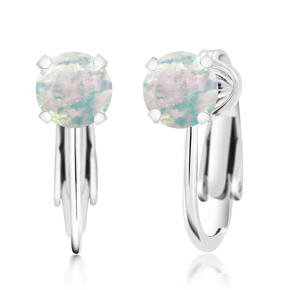 White Simulated Opal-Cabochon - October_Earrings in 925 Sterling Silver