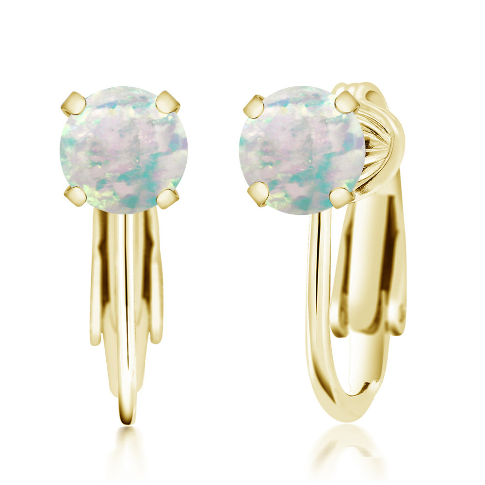 White Simulated Opal-Cabochon - October_Earrings in 925 Yellow Gold Plated Silver