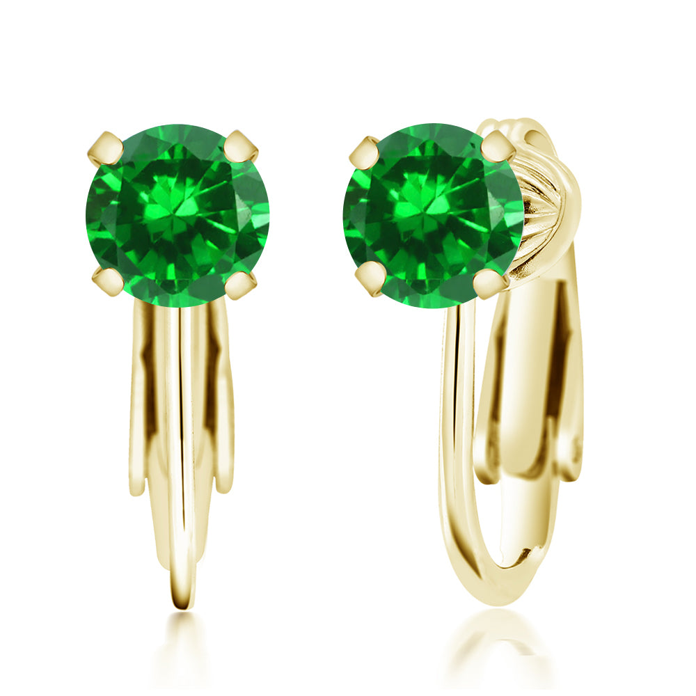 Created Emerald - May_Earrings in 925 Yellow Gold Plated Silver
