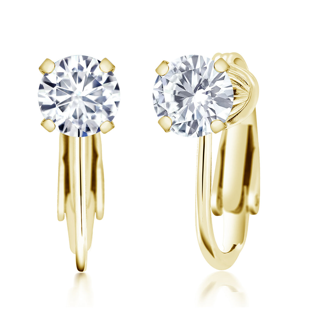 White Moissanite - April_Earrings in 925 Yellow Gold Plated Silver
