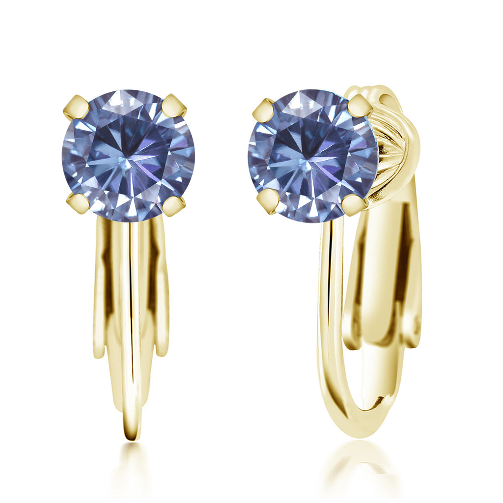 Persian Blue Moissanite - April_Earrings in 925 Yellow Gold Plated Silver