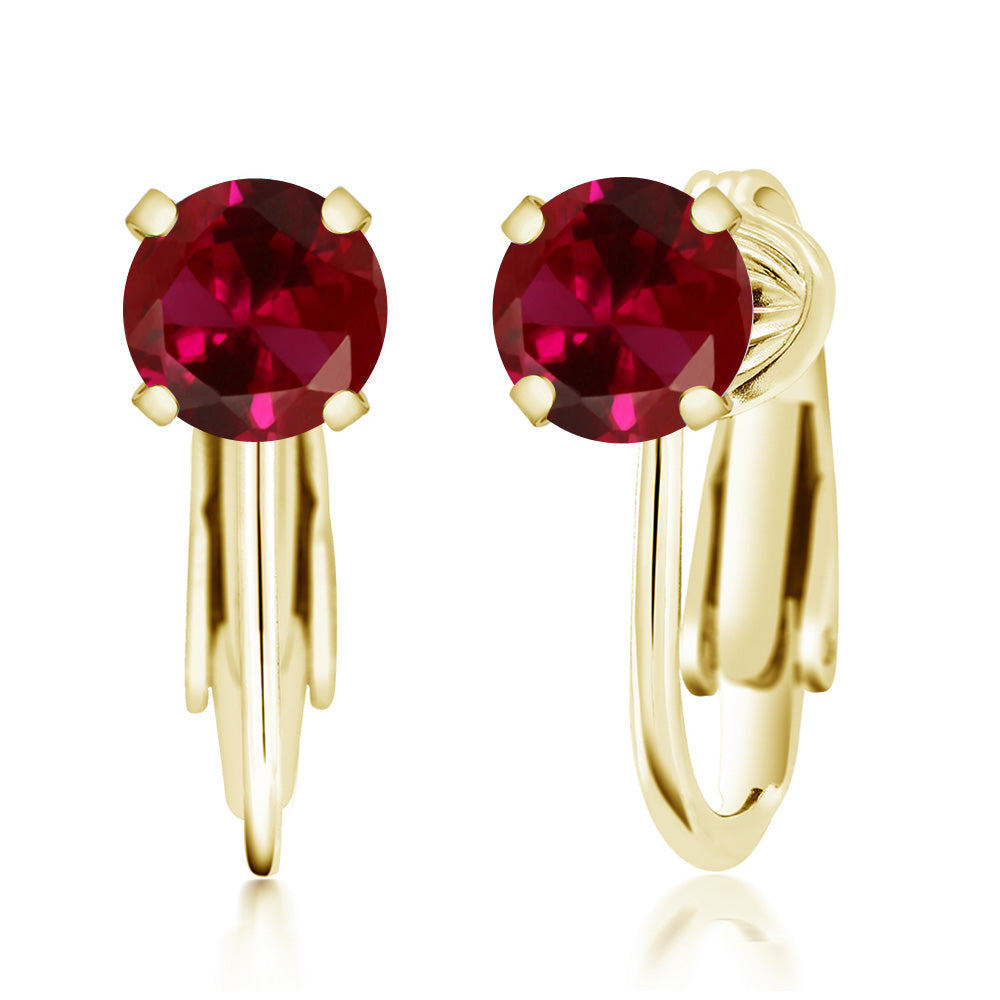 Created Ruby - July_Earrings in 925 Yellow Gold Plated Silver