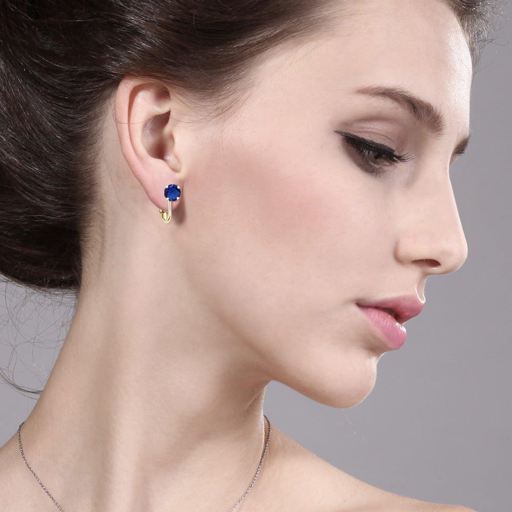 Blue Created Sapphire - September_Earrings in 925 Yellow Gold Plated Silver