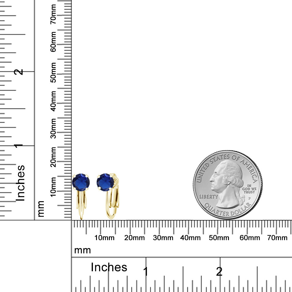 Blue Created Sapphire - September_Earrings in 925 Yellow Gold Plated Silver