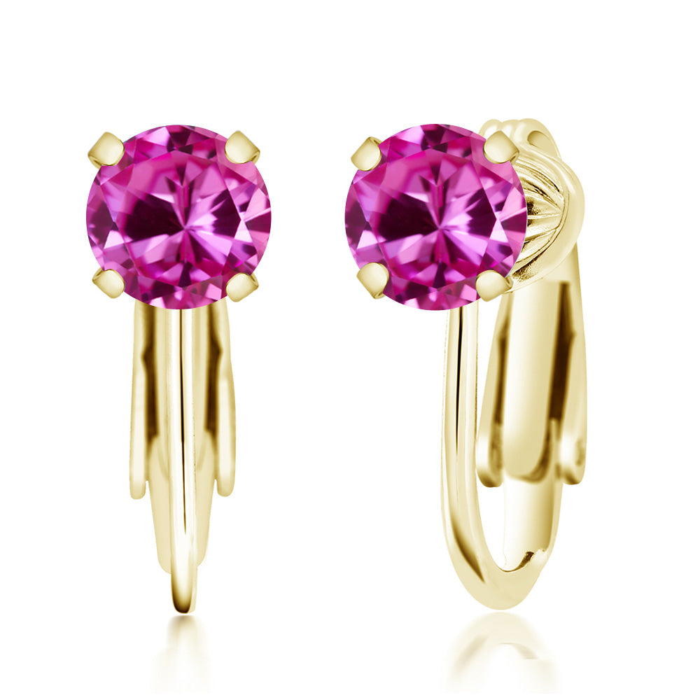 Pink Created Sapphire - September_Earrings in 925 Yellow Gold Plated Silver