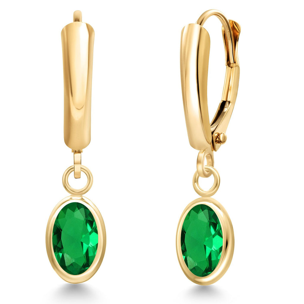 Created Emerald - May_Earrings in 14K Yellow Gold