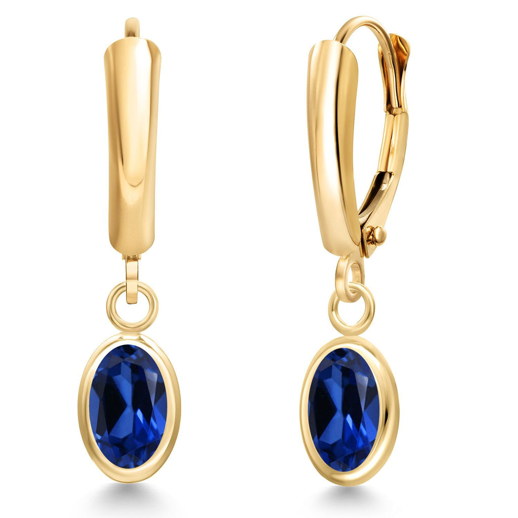 Blue Created Sapphire - September_Earrings in 14K Yellow Gold