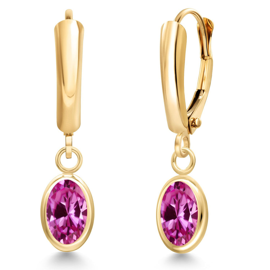 Pink Created Sapphire - September_Earrings in 14K Yellow Gold