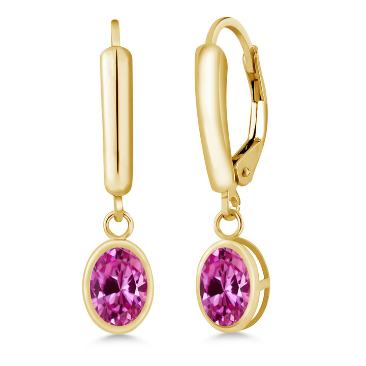 Pink Created Sapphire - September_Earrings in 14K Yellow Gold