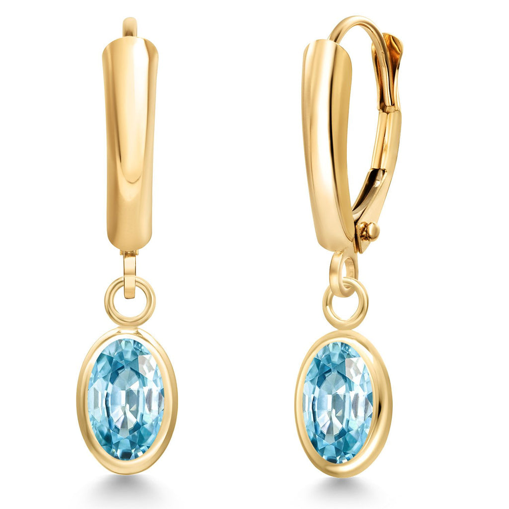 Blue Zircon_Earrings in 14K Yellow Gold