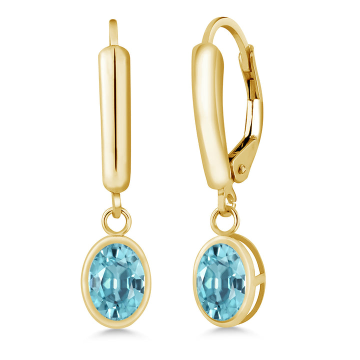 Blue Zircon_Earrings in 14K Yellow Gold