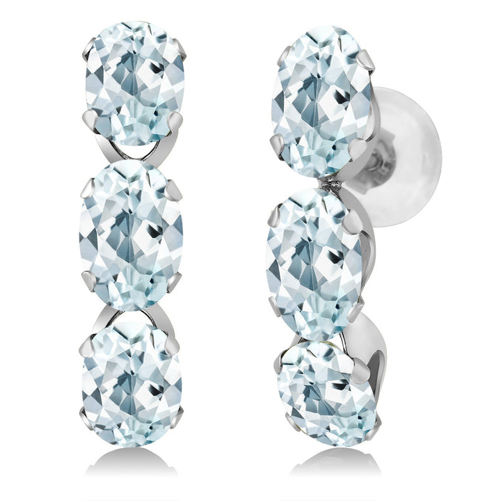 14K White Gold Sky Blue Aquamarine Hoop Earrings For Women (3.00 Cttw, Gemstone Birthstone, Oval 6X4MM)