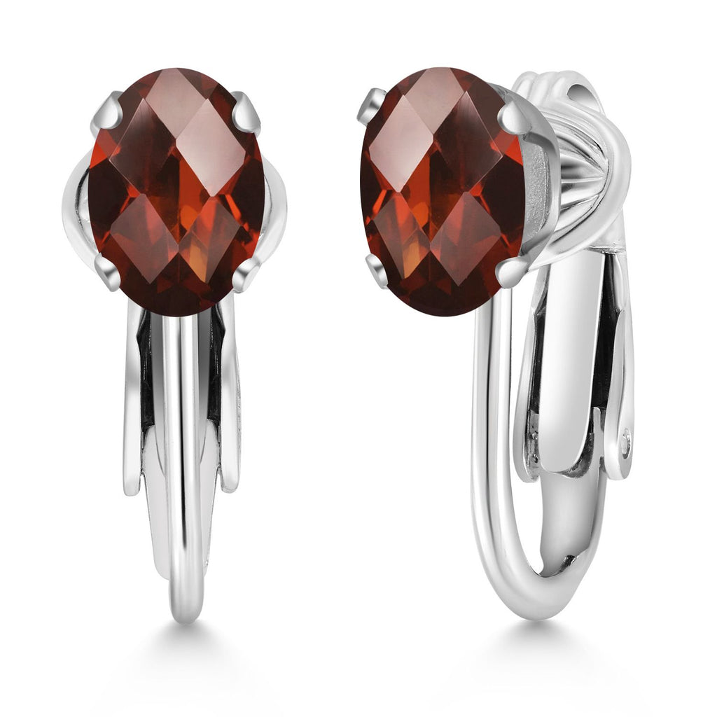 Garnet (Checkerboard)_Earrings in 925 Sterling Silver