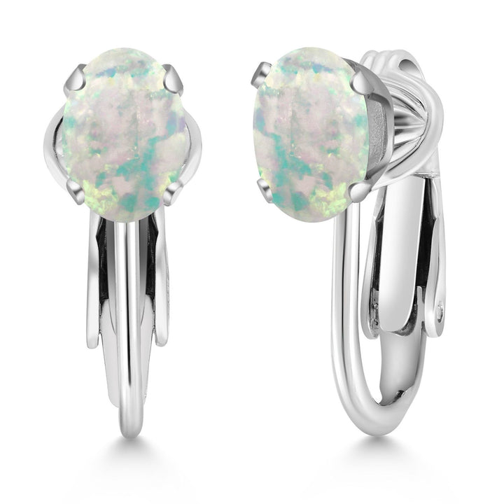 Gem Stone King Clip-On Earrings for Women | Gemstone Birthstone Drop Earrings | 925 Sterling Silver | Oval 7X5MM | Gift For Women Mother Bridesmaids