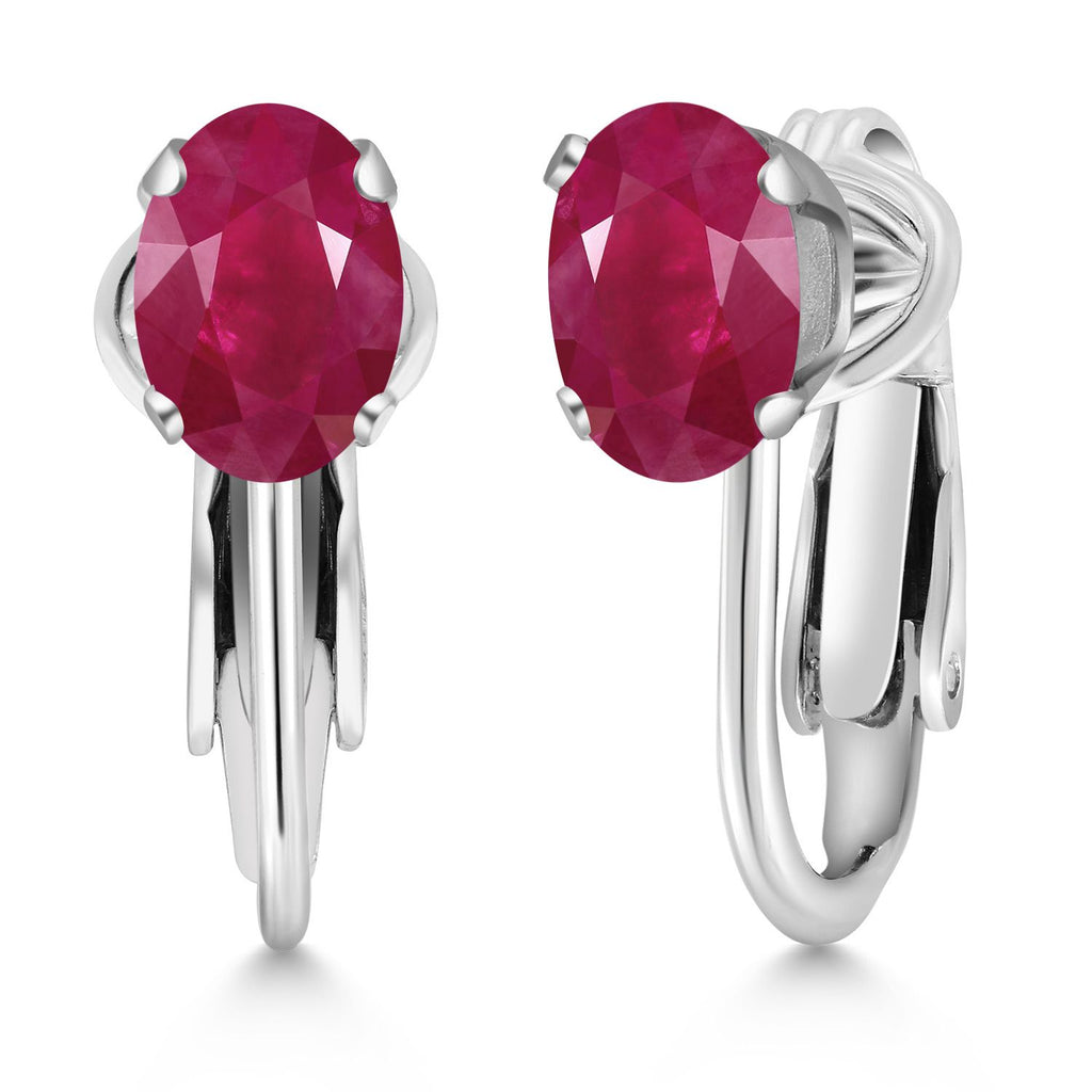 Gem Stone King Clip-On Earrings for Women | Gemstone Birthstone Drop Earrings | 925 Sterling Silver | Oval 7X5MM | Gift For Women Mother Bridesmaids