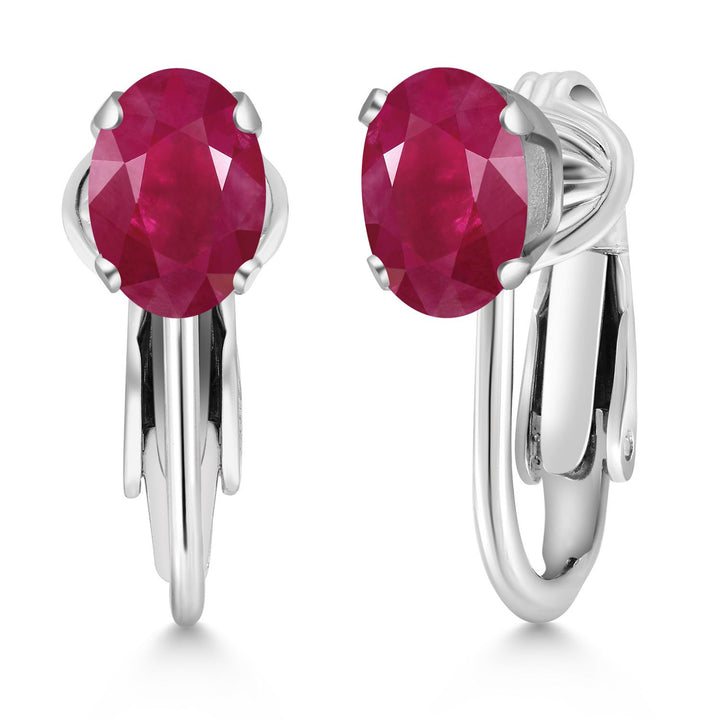 Gem Stone King Clip-On Earrings for Women | Gemstone Birthstone Drop Earrings | 925 Sterling Silver | Oval 7X5MM | Gift For Women Mother Bridesmaids