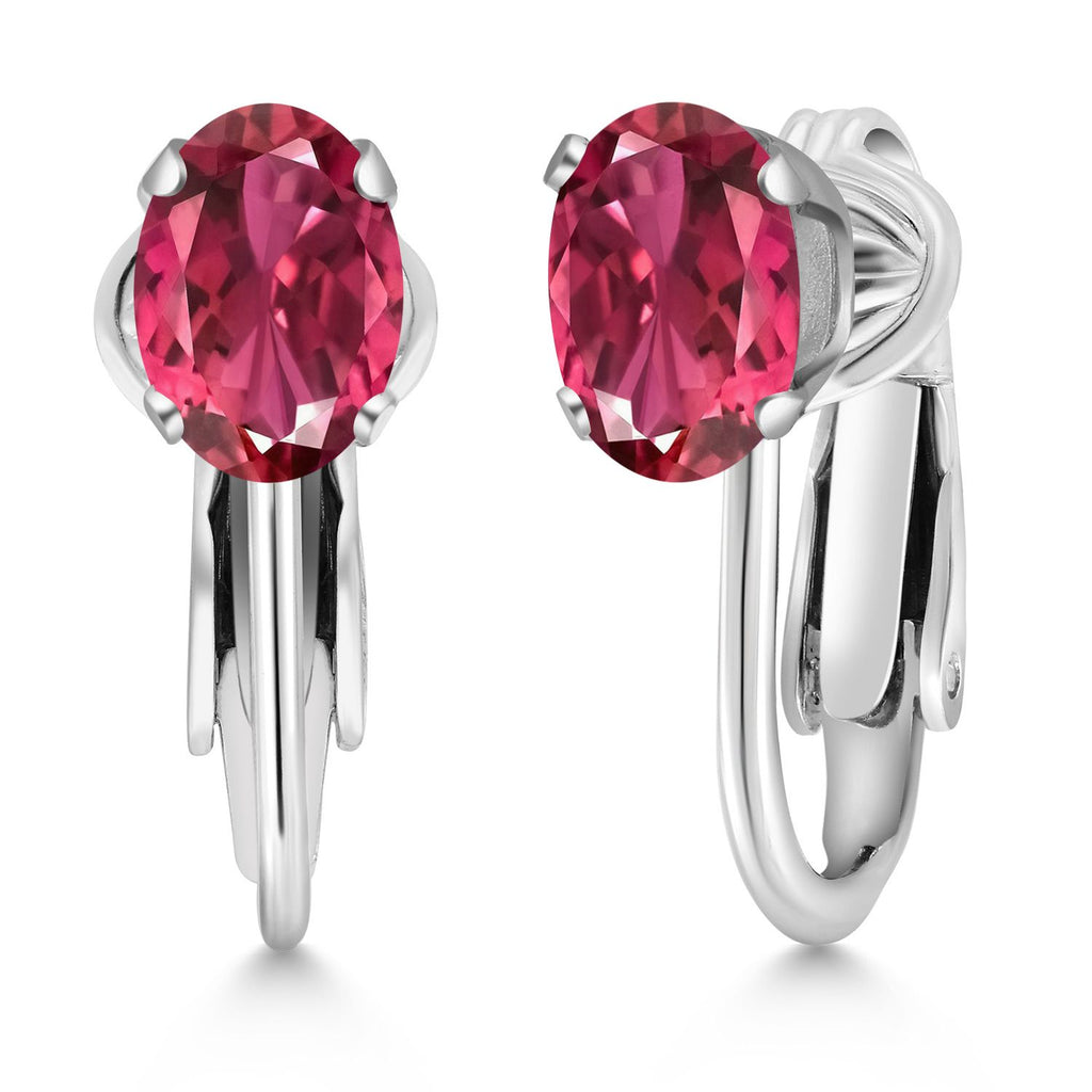 Gem Stone King Clip-On Earrings for Women | Gemstone Birthstone Drop Earrings | 925 Sterling Silver | Oval 7X5MM | Gift For Women Mother Bridesmaids