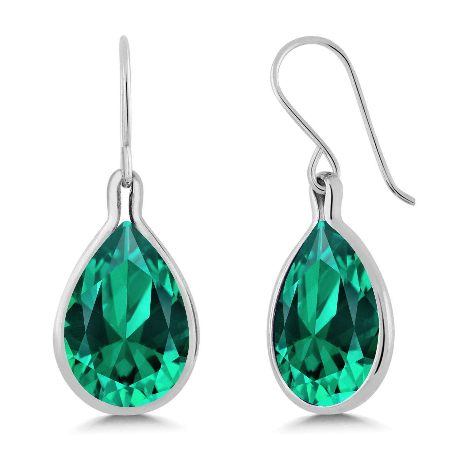 925 Sterling Silver Green Simulated Emerald Teardrop Dangle Earrings F