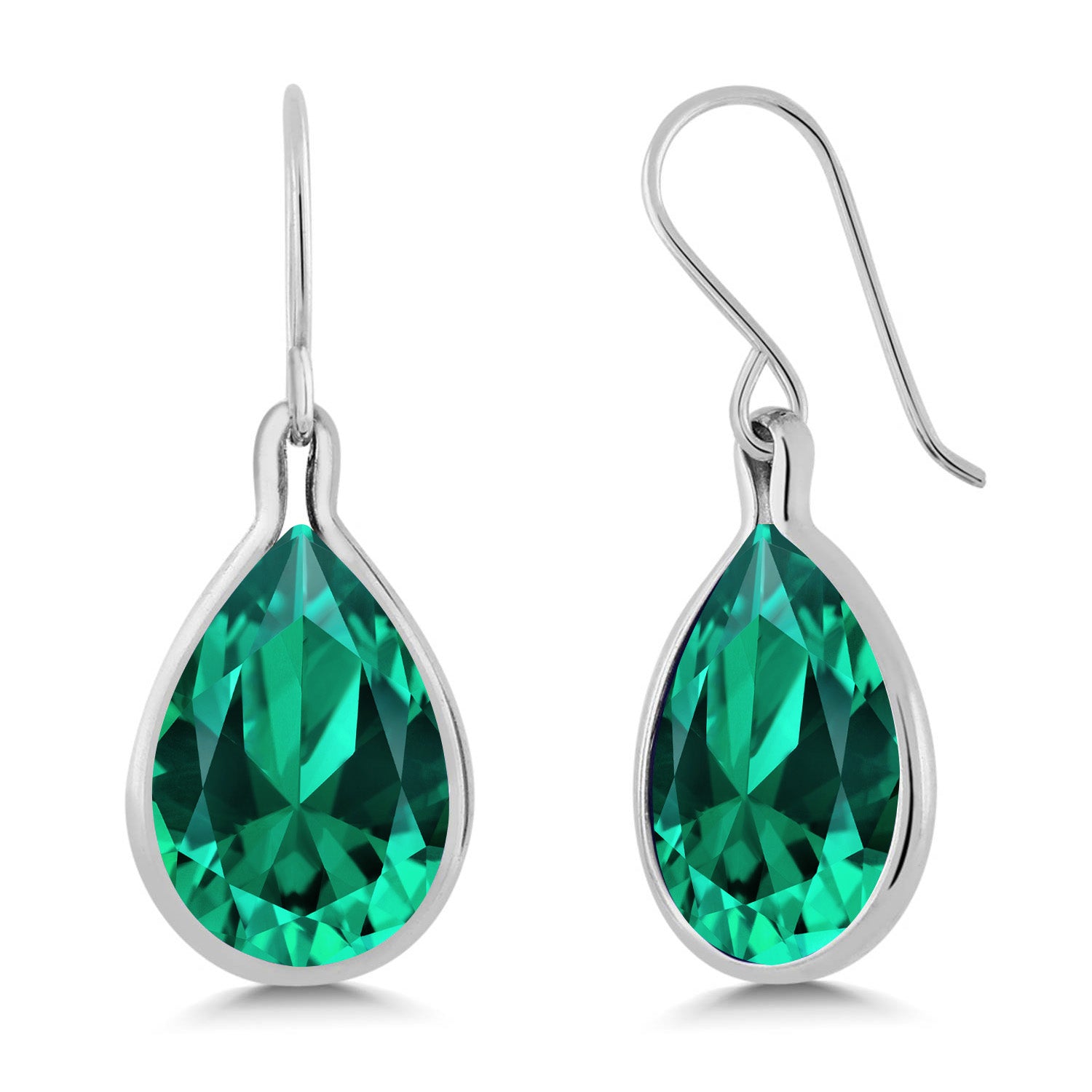 925 Sterling Silver Green Simulated Emerald Teardrop Dangle Earrings For Women | 16.50 Cttw | Pear Shape 16X12MM