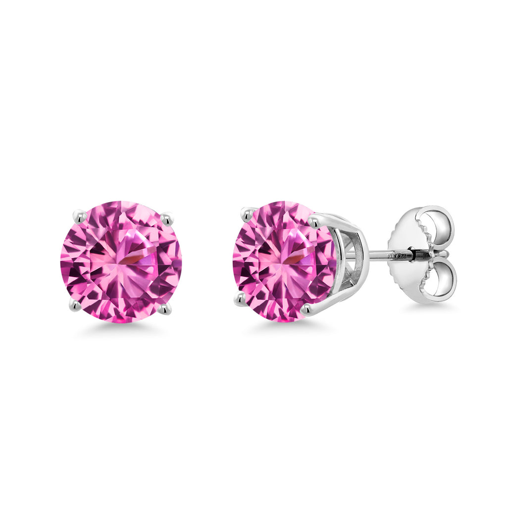 Pink Created Sapphire - September_Earrings in 925 Sterling Silver
