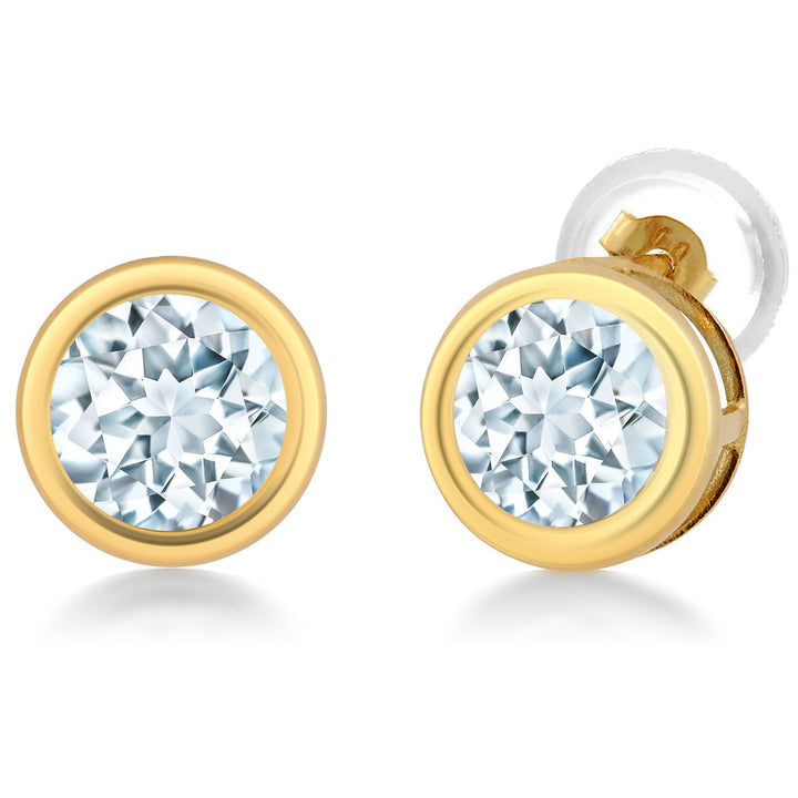 14K Yellow Gold Stud Earrings For Women Men | 5MM Round Gemstone Birthstone | Fine Jewelry Gifts for Women Mom Wife Her