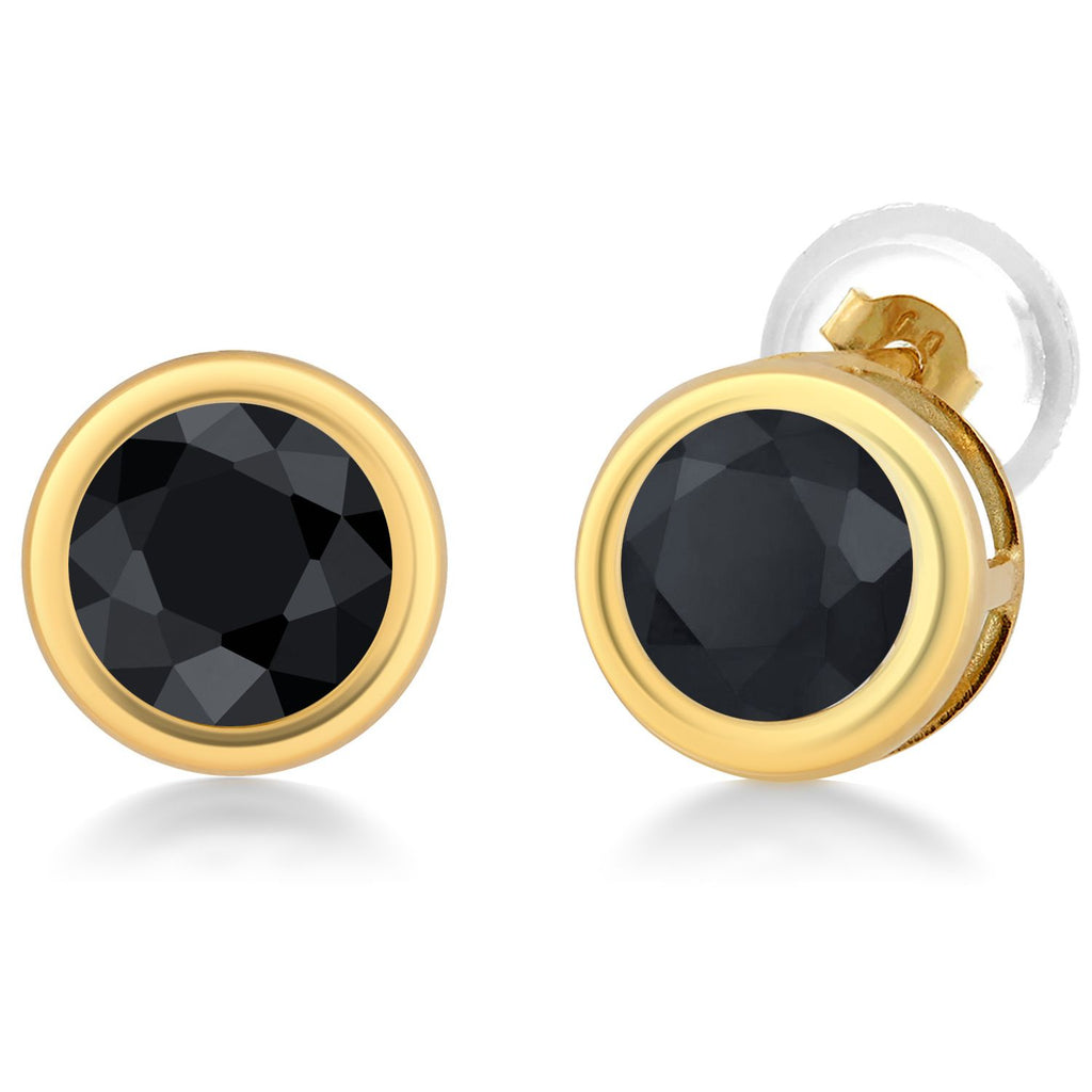 Black Sapphire - September_Earrings in 14K Yellow Gold
