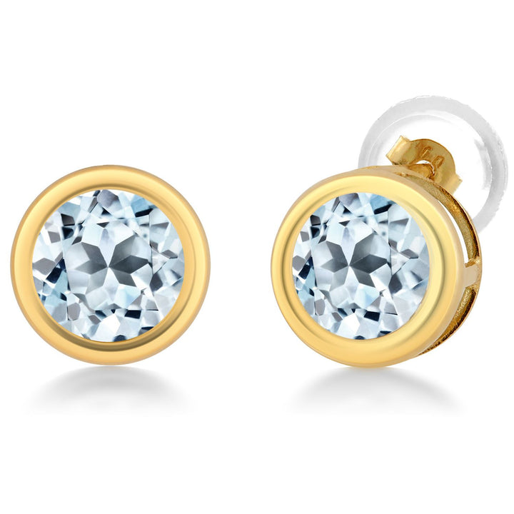 14K Yellow Gold Stud Earrings For Women Men | 5MM Round Gemstone Birthstone | Fine Jewelry Gifts for Women Mom Wife Her