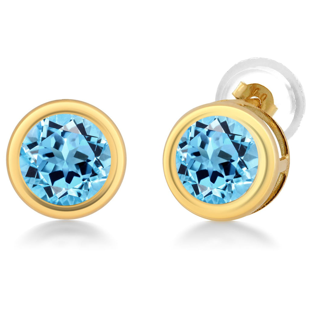 14K Yellow Gold Stud Earrings For Women Men | 5MM Round Gemstone Birthstone | Fine Jewelry Gifts for Women Mom Wife Her