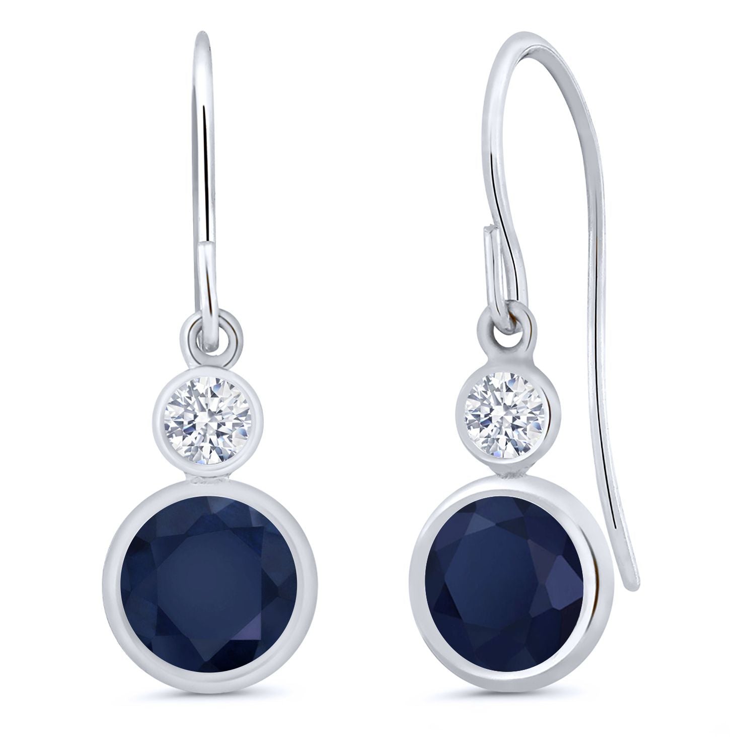 14K White Gold Blue Sapphire Drop Dangle Earrings For Women (2.22 Cttw, Gemstone September Birthstone, Round 6MM and 3MM)