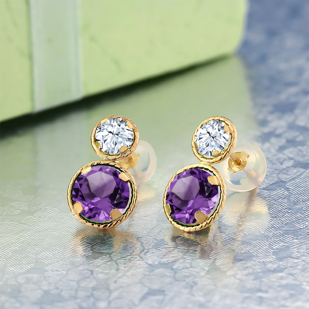 Purple and White_Earrings in 14K Yellow Gold