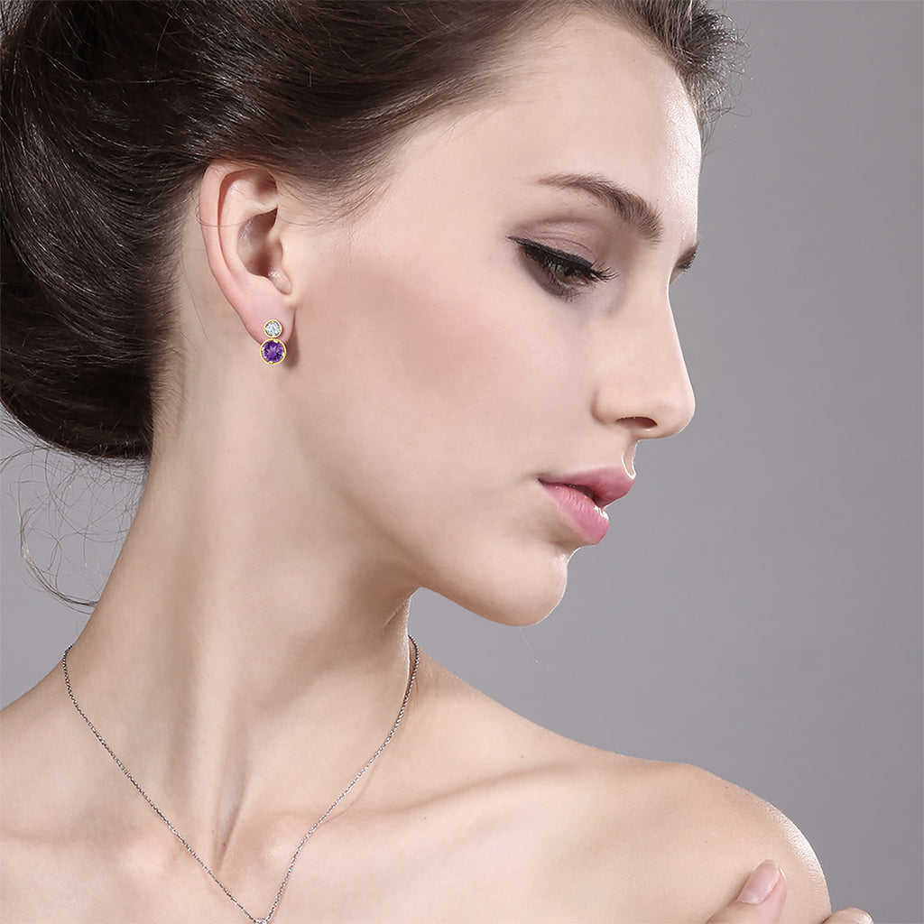 Purple and White_Earrings in 14K Yellow Gold