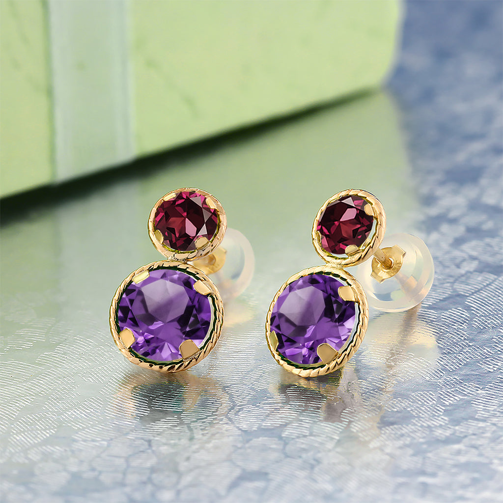 Purple and Red_Earrings in 14K Yellow Gold