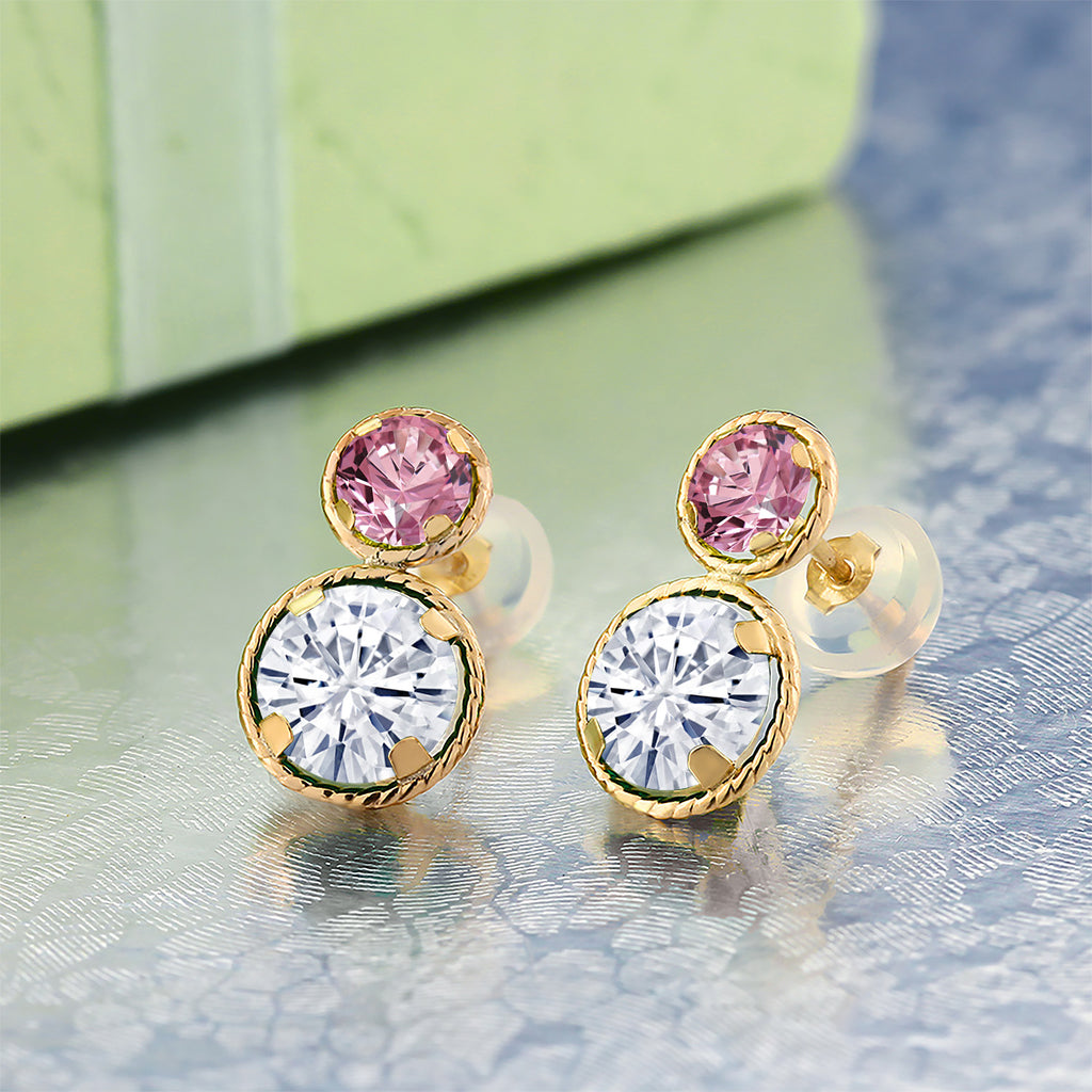 Colorless (DEF) and Pink_Earrings in 14K Yellow Gold