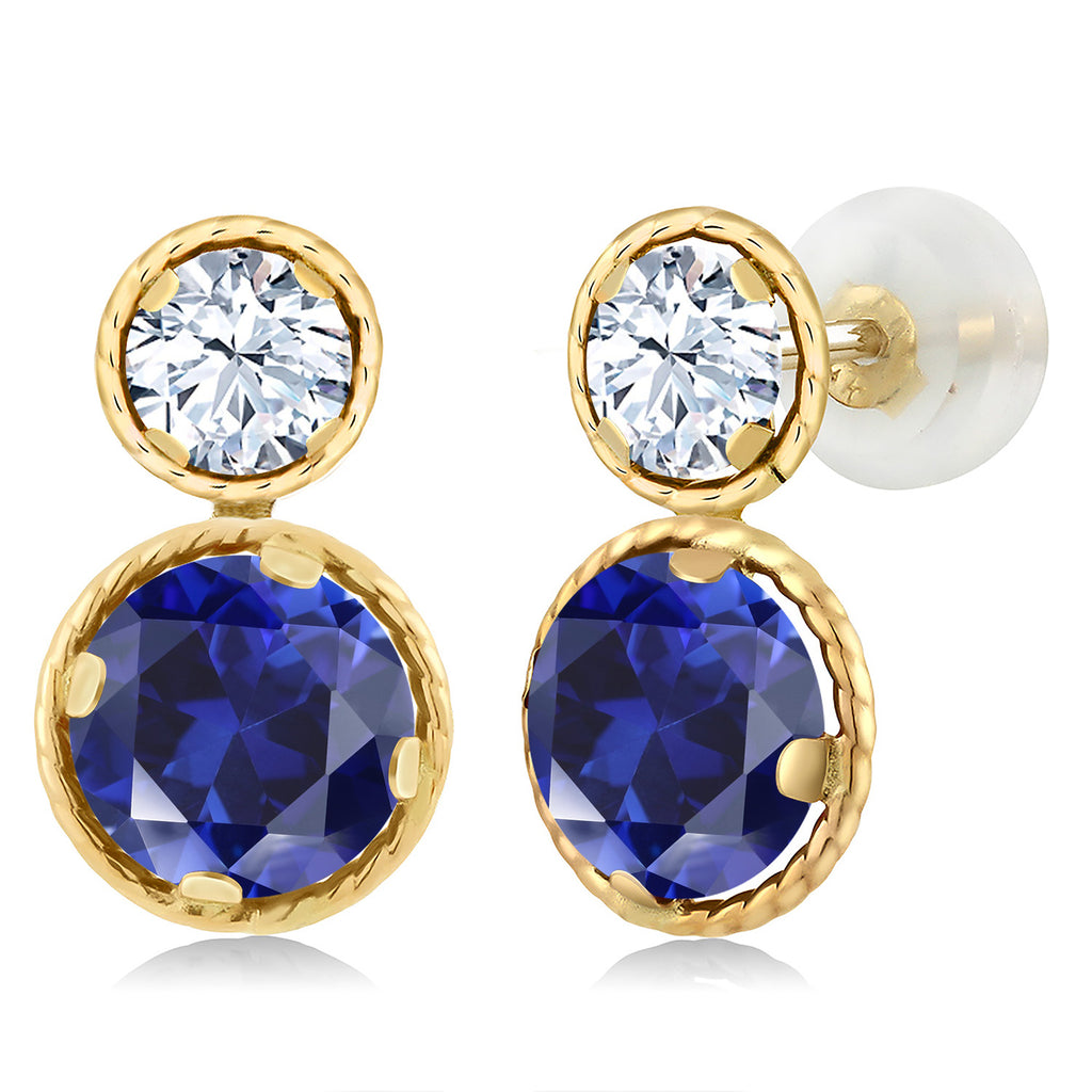 Blue Created Sapphire - September_Earrings in 14K Yellow Gold