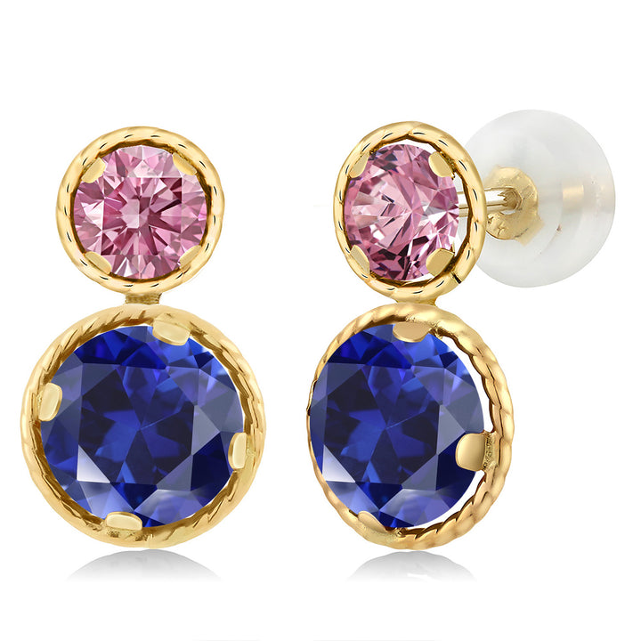 Blue Created Sapphire - September_Earrings in 14K Yellow Gold