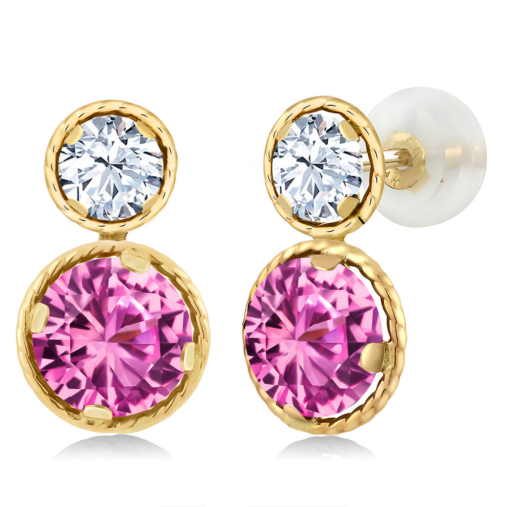 Pink Created Sapphire - September_Earrings in 14K Yellow Gold