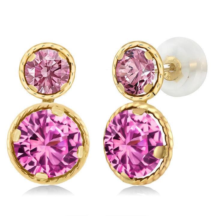 Pink Created Sapphire - September_Earrings in 14K Yellow Gold