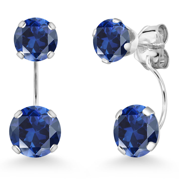 Blue Created Sapphire - September_Earrings in 14K White Gold